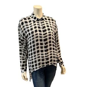 A.N.A. Black & White Checkered Chiffon Blouse